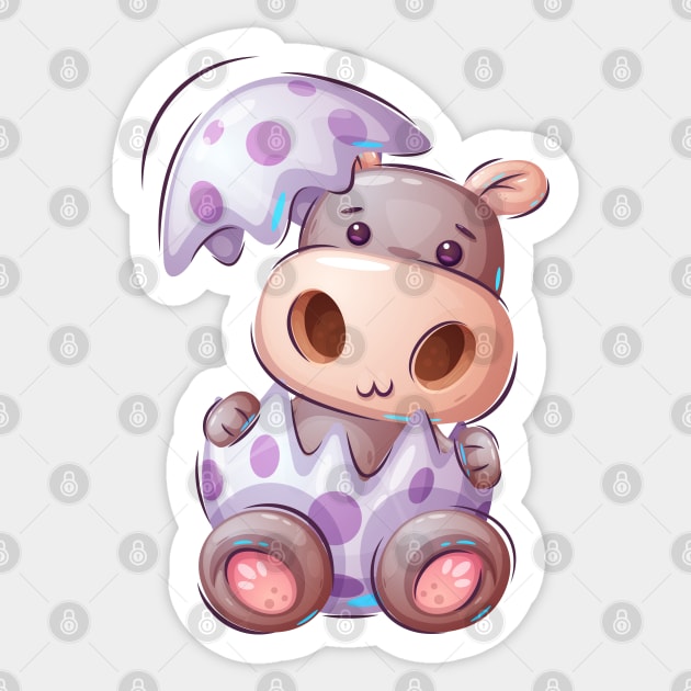 Hippopotamus in an egg Sticker by P-ashion Tee